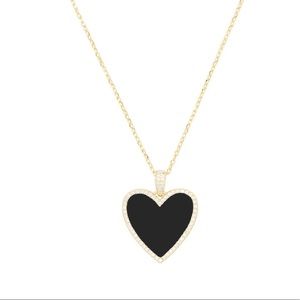 Black Onyx Flat Heart Necklace 925 Silver.New